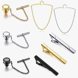 8 Pcs Tie Bar Clip & Tie Tacks Clutch with Chain Tie Pin Clips